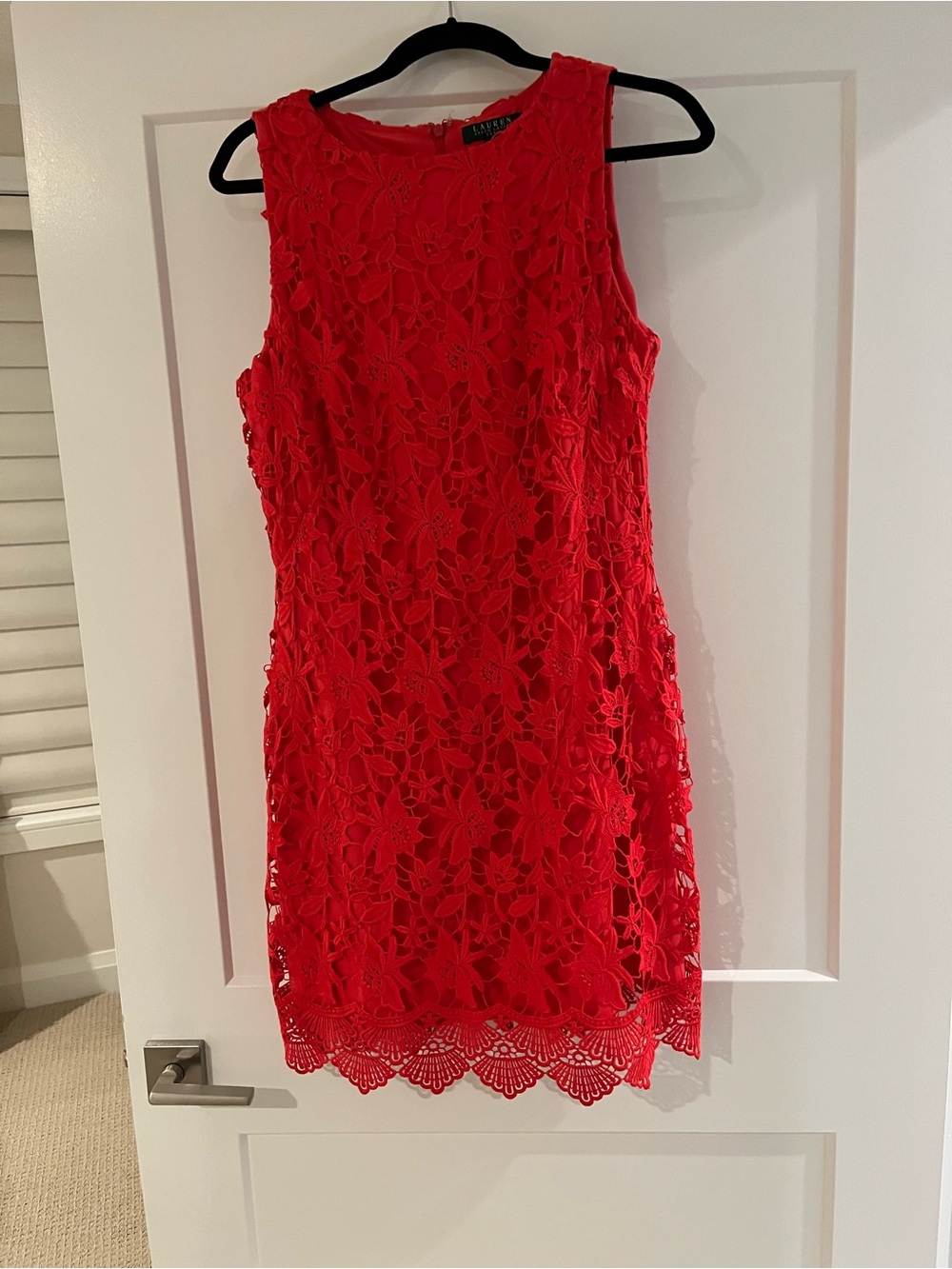 Ralph Lauren Red Floral Lace Sheath Dress